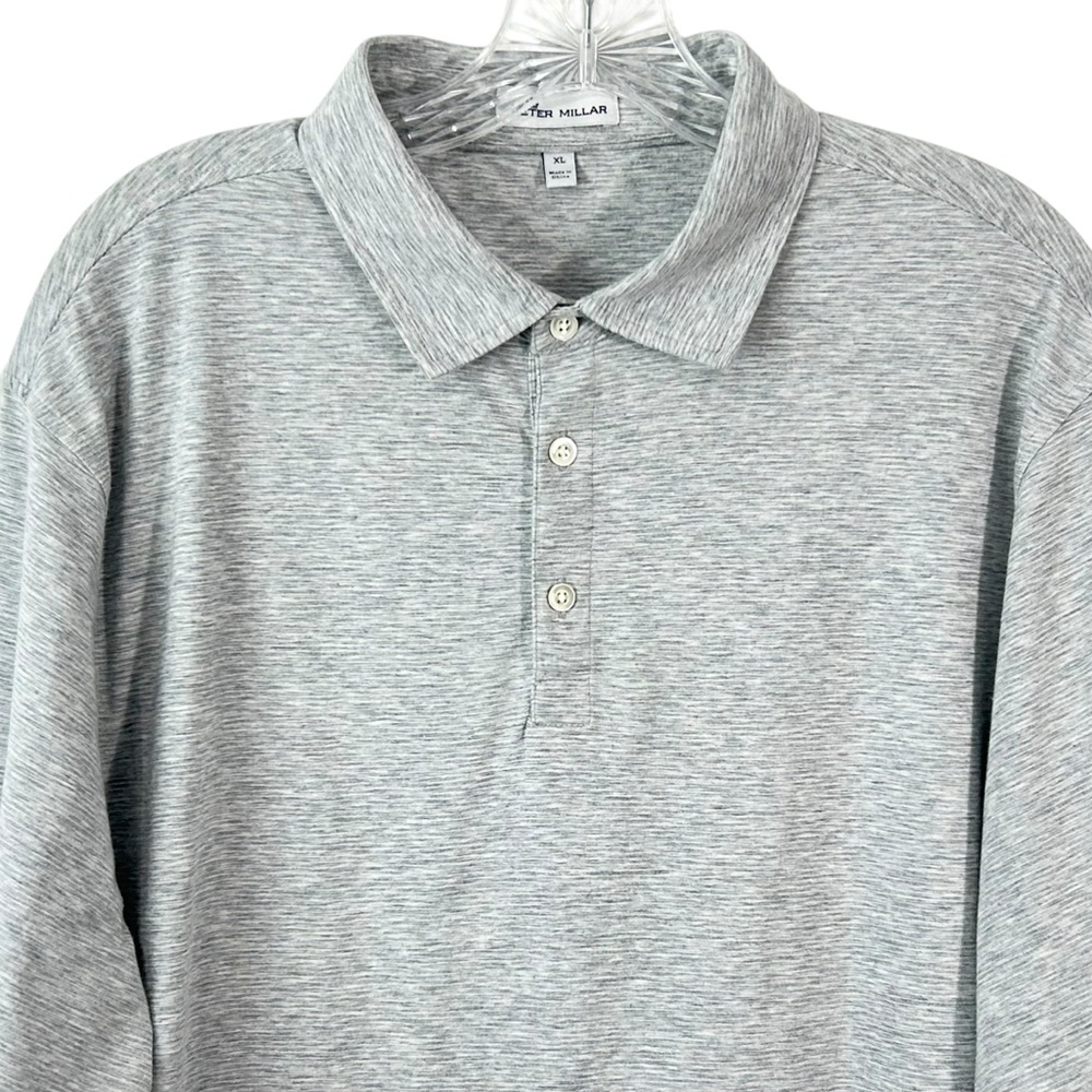 Peter Millar Crown Pima Cotton Silk Striped Polo Shirt Heather Grey size XL